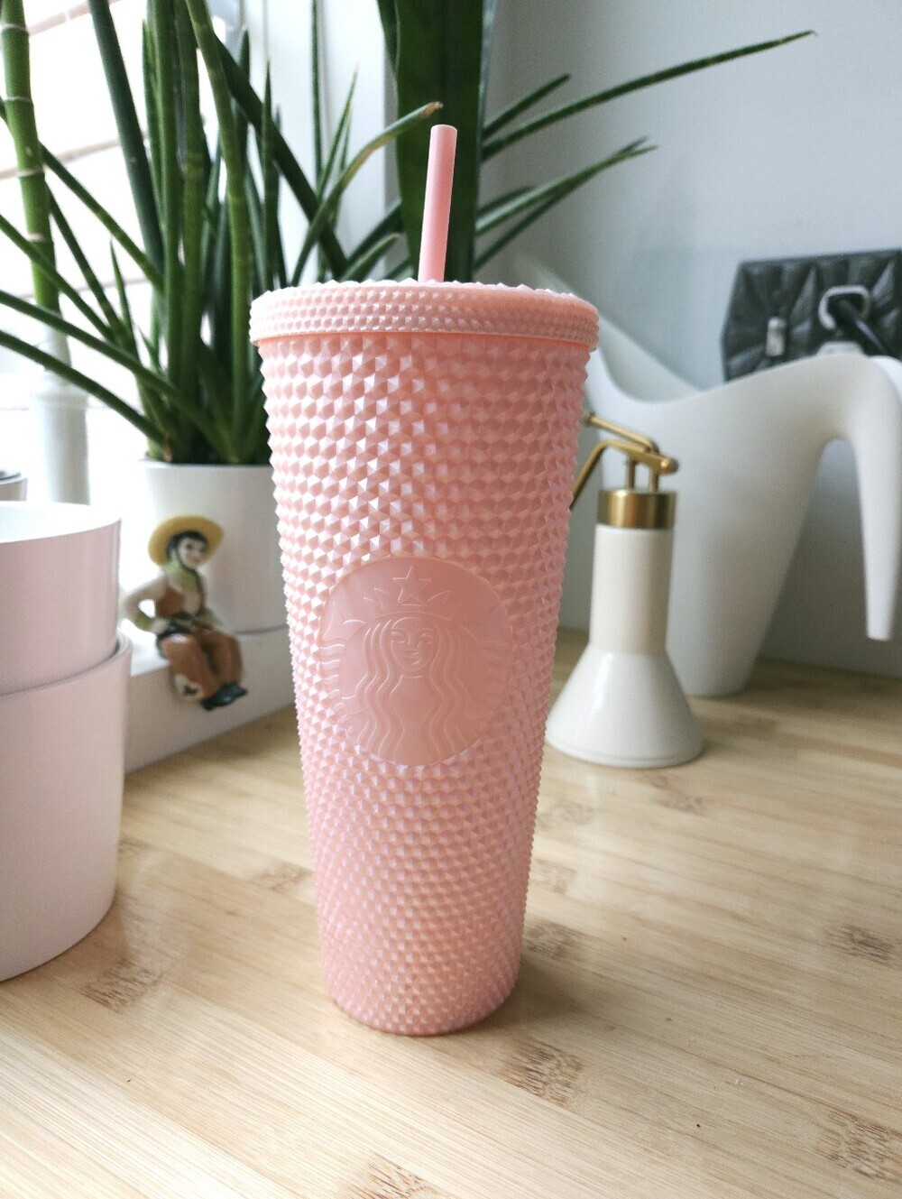 Starbucks Pink Pearl Studded Diamond Venti Tumbler With Straw 24oz